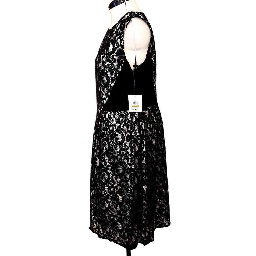 Calvin Klein Black White Sleeveless Lace Overlay Cocktail Party Dress | SZ 16W - Picture 3 of 13
